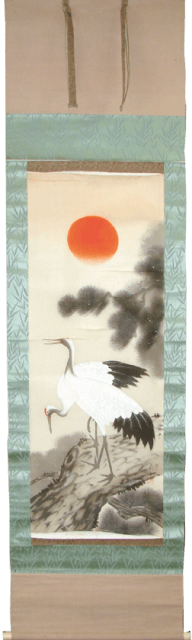 加西市　掛軸　修理　修復　松上鶴